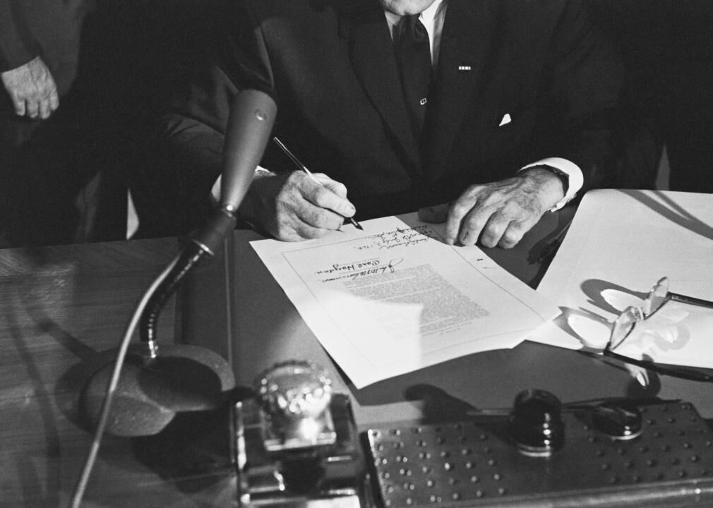 1964: Discrimination based on race, color, religion, sex, and national origin is prohibited
